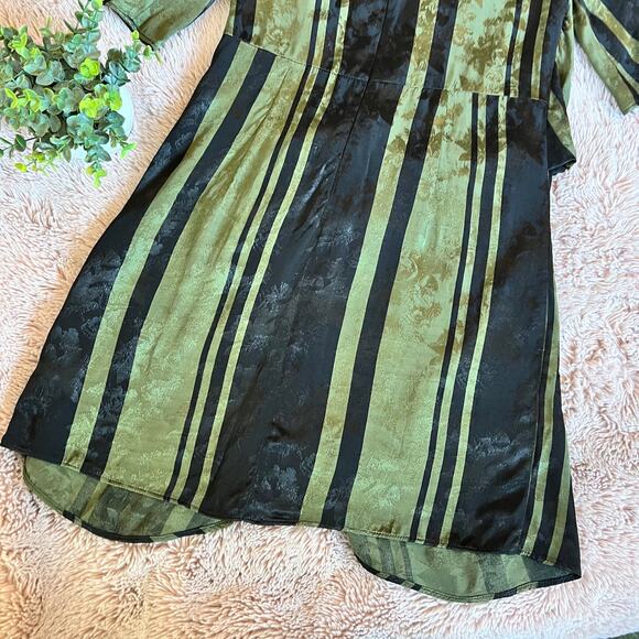 NWT Zara Woman Green & Black Stripe Print Faux Wrap Tie Front Dress - Small - Picture 11 of 15